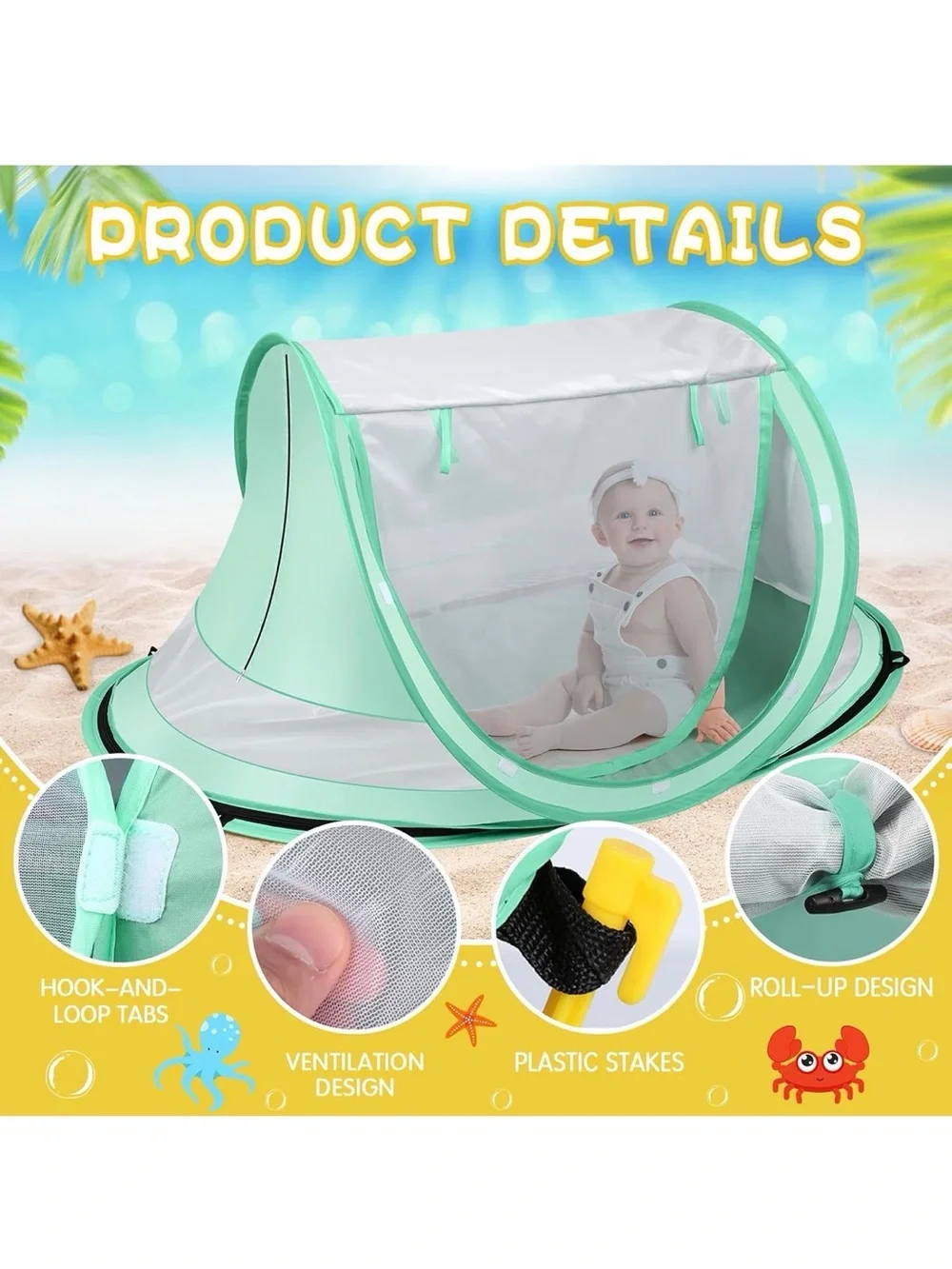 Kapeazo Green Baby👶🏻Pop Up UV Sun☀️Shade Beach🏖️Tent⛺️